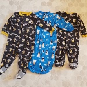 CARTER'S fleece 2 wolf footies & snowman sleep sak